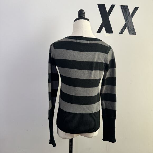 Vintage Y2K Striped Deep V Neck Sweater Ribbed Soft Girl Emo Scene Grunge M - Picture 5 of 7